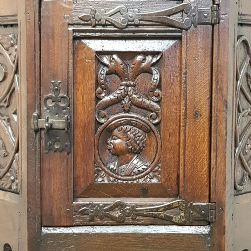 fig 2. ANTIQUE 18th CENTURY PERIOD CARVED JOINED OAK CUPBOARD C1760-80