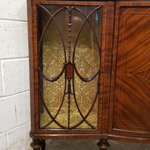 fig 1. ANTIQUE EDWARDIAN MAHOGANY INLAID BOW FRONT DISPLAY CABINET C1900