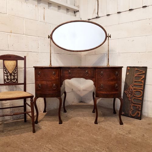 Antique Burr Walnut Serpentine Shaped Dressing Table C1920