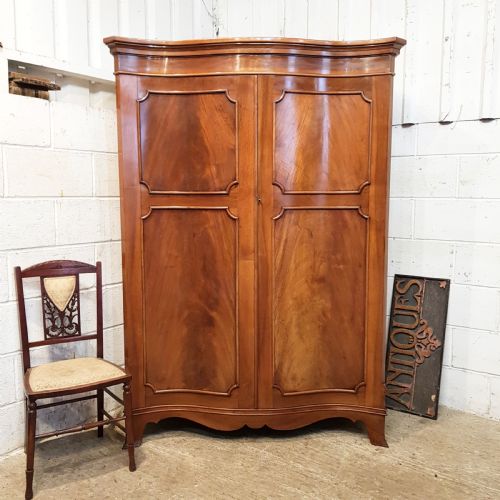 Antique Edwardian Mahogany Serpentine Fronted Double Wardrobe C1900