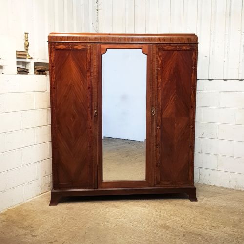 fig 2. ANTIQUE EDWARDIAN INLAID MAHOGANY TRIPLE WARDROBE C1900