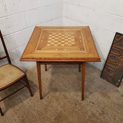 Antique Arts & Crafts Inlaid Games Table C1900