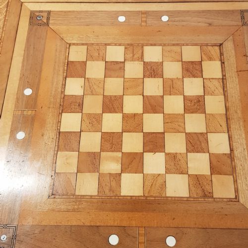 fig 2. ANTIQUE ARTS & CRAFTS INLAID GAMES TABLE C1900