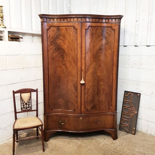 Antique Edwardian Serpentine Shaped Mahogany Double Wardrobe C1900