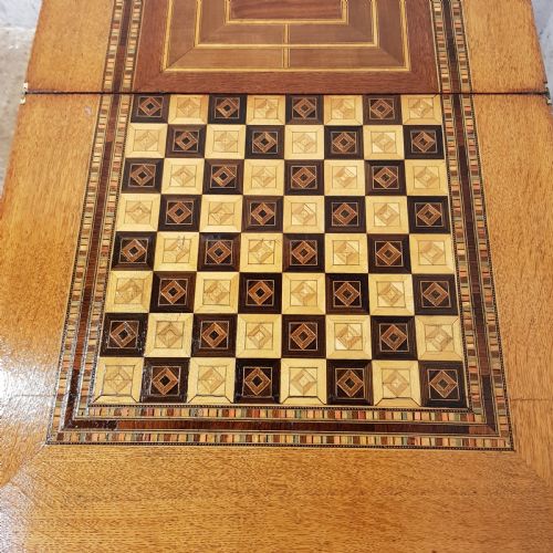 fig 2. ANTIQUE 19TH CENTURY FRENCH PARQUETRY & INLAID FOLD OVER GAMES SIDE TABLE C1880