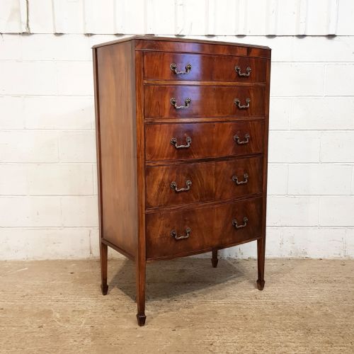 fig 1. ANTIQUE EDWARDIAN MAHOGANY BOW FRONT TALL BOY CHEST OF DRAWERS C1900