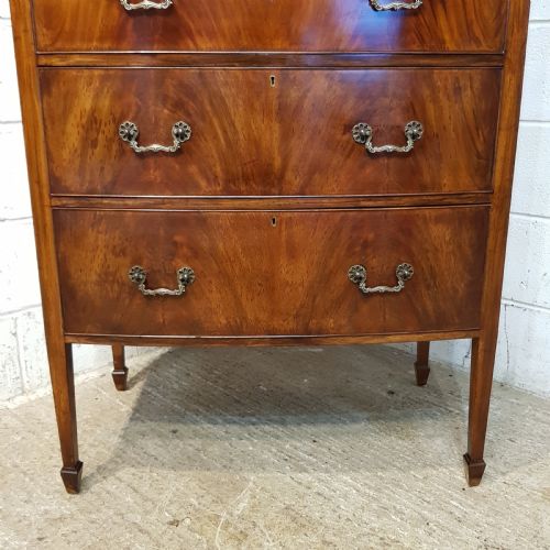 fig 2. ANTIQUE EDWARDIAN MAHOGANY BOW FRONT TALL BOY CHEST OF DRAWERS C1900