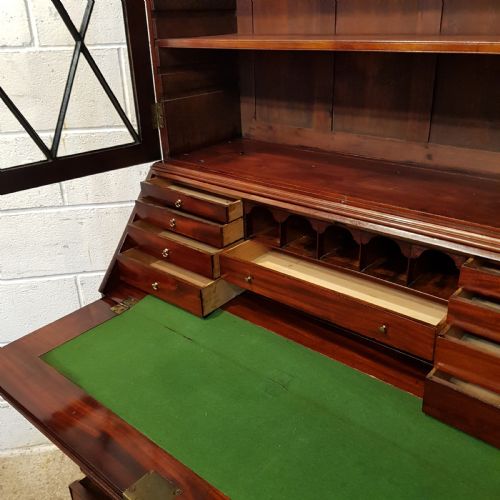 fig 1. ANTIQUE 18TH CENTURY PERIOD MAHOGANY BUREAU BOOKCASE C1780