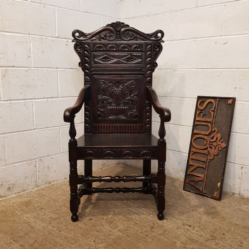 Antique Victorian Carved Oak Wainscot Chair C1860