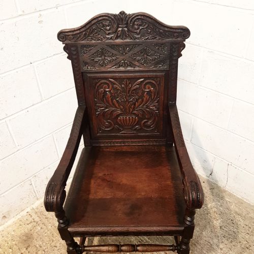 fig 1. ANTIQUE EARLY VICTORIAN CARVED OAK WAINSCOT CHAIR C1850