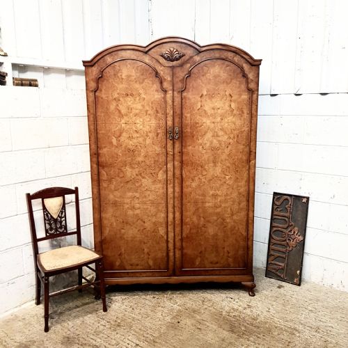 Antique Burr Walnut Double Wardrobe C1920