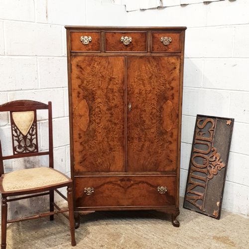 Antique Burr Walnut Tall Boy Cabinet C1920