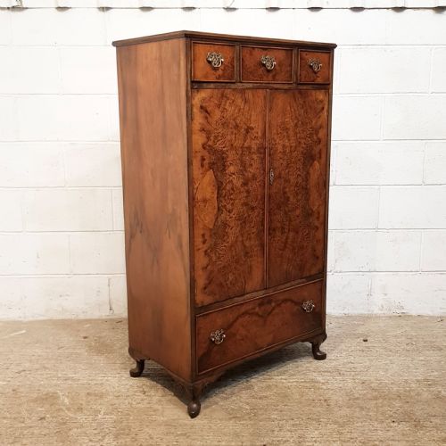 fig 1. ANTIQUE BURR WALNUT TALL BOY CABINET C1920