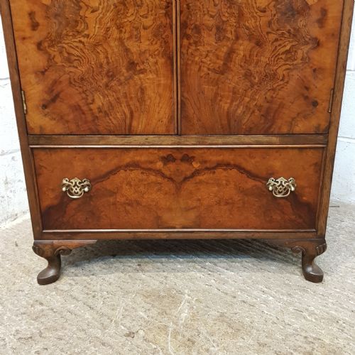 fig 2. ANTIQUE BURR WALNUT TALL BOY CABINET C1920