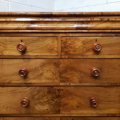fig 1. ANTIQUE VICTORIAN BURR WALNUT SCOTCH CHEST OF DRAWERS C1880