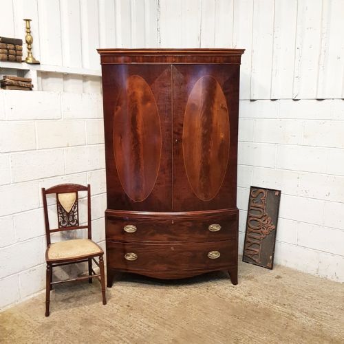Antique Late Victorian Bow Frot Mahogany Clothes Press C1890