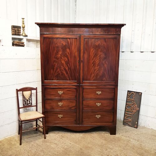 Antique Regency Mahogany Campaign Wardrobe C1820