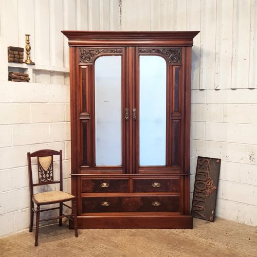 Antique Art Nouveau Burr Walnut Doubke Wardrobe C1890