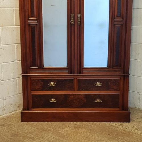 fig 1. ANTIQUE ART NOUVEAU BURR WALNUT DOUBKE WARDROBE C1890