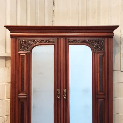 fig 2. ANTIQUE ART NOUVEAU BURR WALNUT DOUBKE WARDROBE C1890