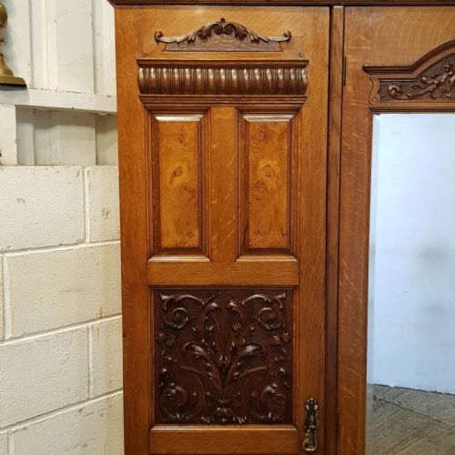 fig 2. ANTIQUE EDWARDIAN SMALL OAK & BURR WALNUT TRIPLE WARDROBE C1900