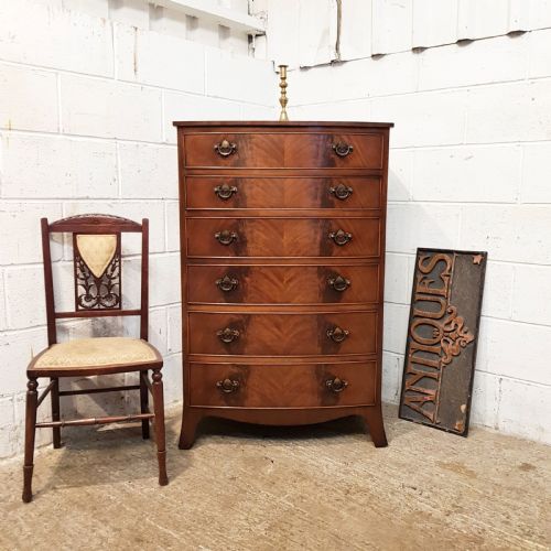 Antique Tall Narrow Mahogany Bow Front Chest of Drawers C1920