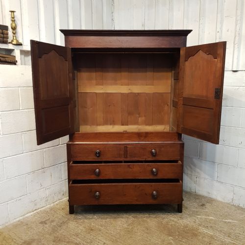 fig 1. ANTIQUE 18th CENTURY COUNTRY JOINED OAK CLOTHES PRESS C1780