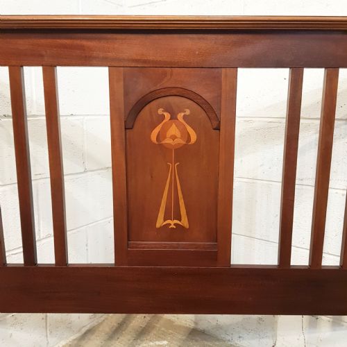 fig 1. ANTIQUE ARTS & CRAFTS MAHOGANY INLAID DOUBLE BED C1890