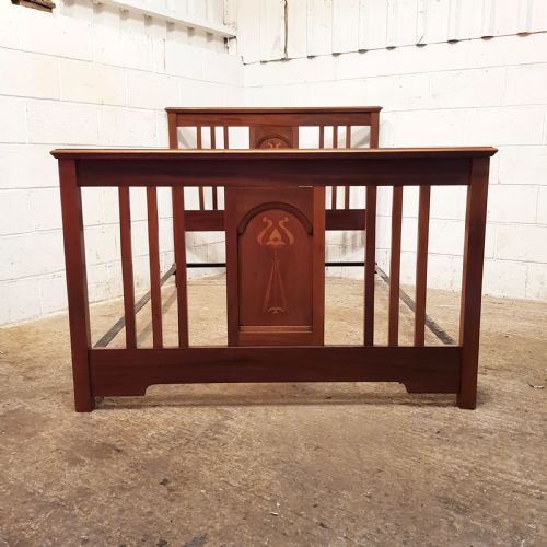 fig 2. ANTIQUE ARTS & CRAFTS MAHOGANY INLAID DOUBLE BED C1890