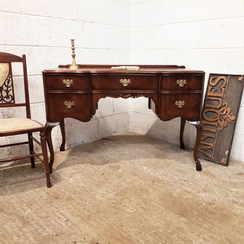 Antique Burr Walnut Serpentine Shaped Desk C1920