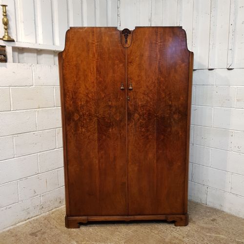 fig 2. ANTIQUE ART DECO BURR WALNUT DOUBLE WARDROBE C1920