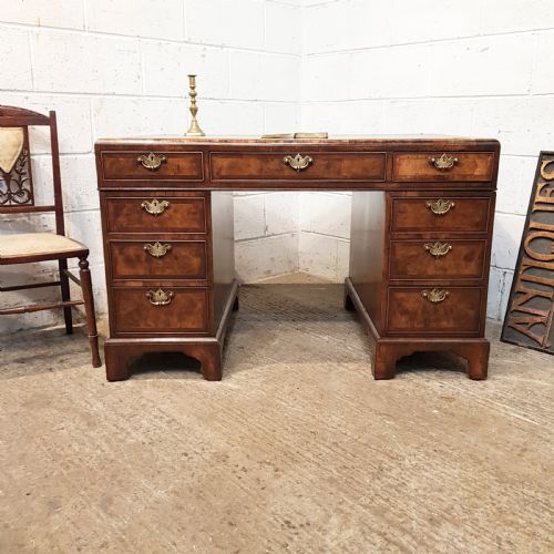 Antique Burr Walnut Twin Pedestal Desk C1920
