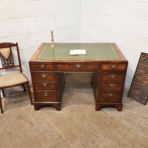 fig 1. ANTIQUE BURR WALNUT TWIN PEDESTAL DESK C1920