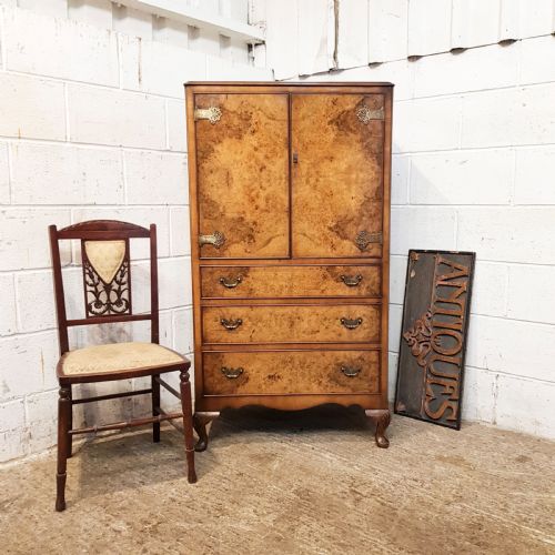 Antique Burr Walnut Tall Boy C1920