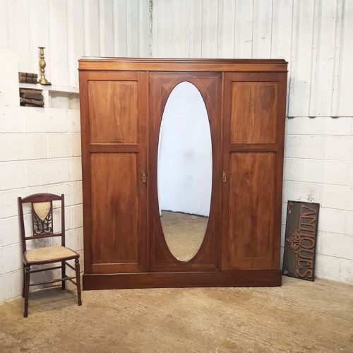 Antique Edwardian Mahogany Triple Wardrobe C1900