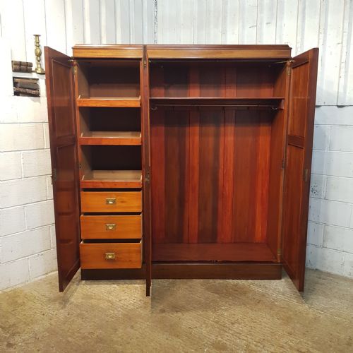fig 1. ANTIQUE EDWARDIAN MAHOGANY TRIPLE WARDROBE C1900