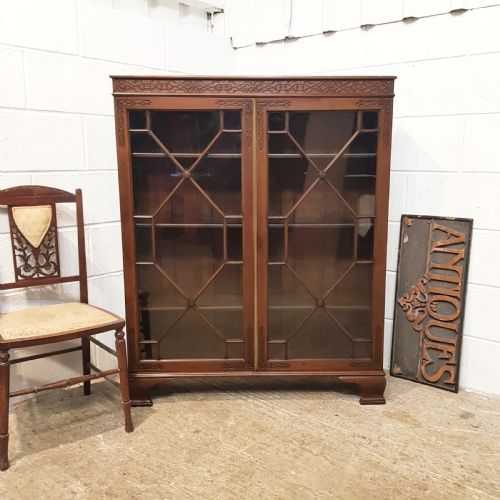 Antique Edwardian Chippendale Mahogany Astragal Glazed Bookcase C1900