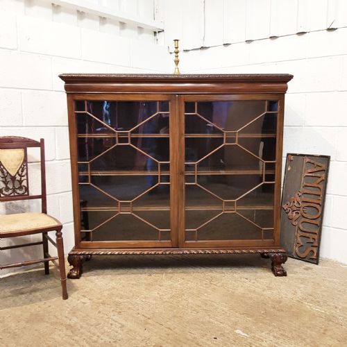 Antique Edwardian Chippendale Mahogany Astragal Glazed Bookcase C1900