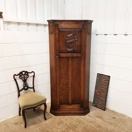 Antique  Carved Oak Hall Wardrobe C1920