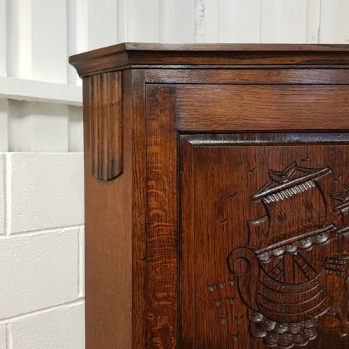 fig 1. ANTIQUE CARVED OAK HALL WARDROBE C1920