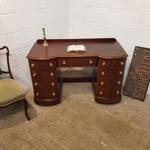 Antique Edwardian Mahogany Bow Front Pedestal Desk C1900
