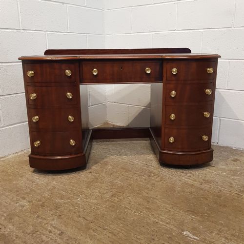 fig 1. ANTIQUE EDWARDIAN MAHOGANY BOW FRONT PEDESTAL DESK C1900