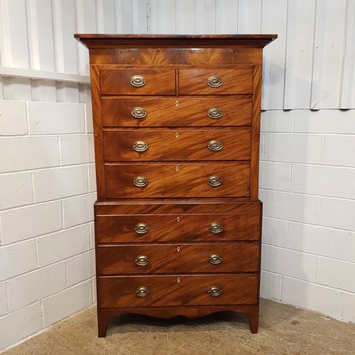 fig 2. ANTIQUE WILLIAM 1V FLAMED MAHOGANY CHEST ON CHEST OF DRAWERS C1830