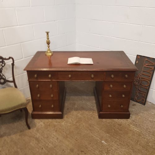 Antique Victorian Oak Twin Pedestal Desk C1880