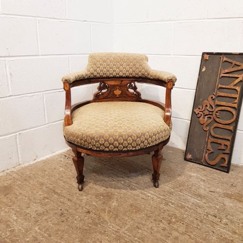 Antique Large Victorian Inlaid Rosewood Tub Armchair  C1880