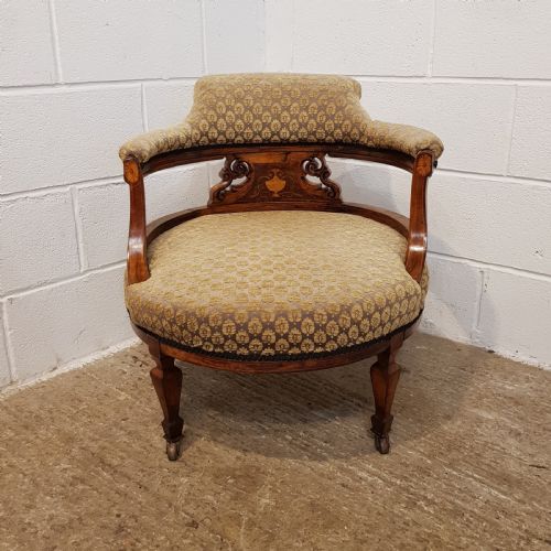 fig 1. ANTIQUE LARGE VICTORIAN INLAID ROSEWOOD TUB ARMCHAIR C1880