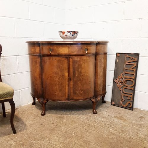 Antique Burr Walnut Serpentine Shaped Side Cabinet C1920