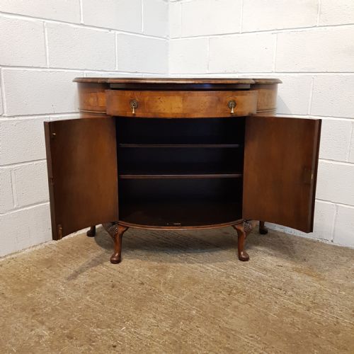fig 1. ANTIQUE BURR WALNUT SERPENTINE SHAPED SIDE CABINET C1920