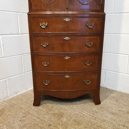 fig 1. ANTIQUE SMALL BOW FRONT MAHOGANY CABINET ON CHEST OF DRAWERS C1920