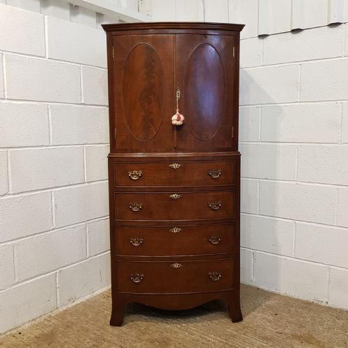 fig 2. ANTIQUE SMALL BOW FRONT MAHOGANY CABINET ON CHEST OF DRAWERS C1920